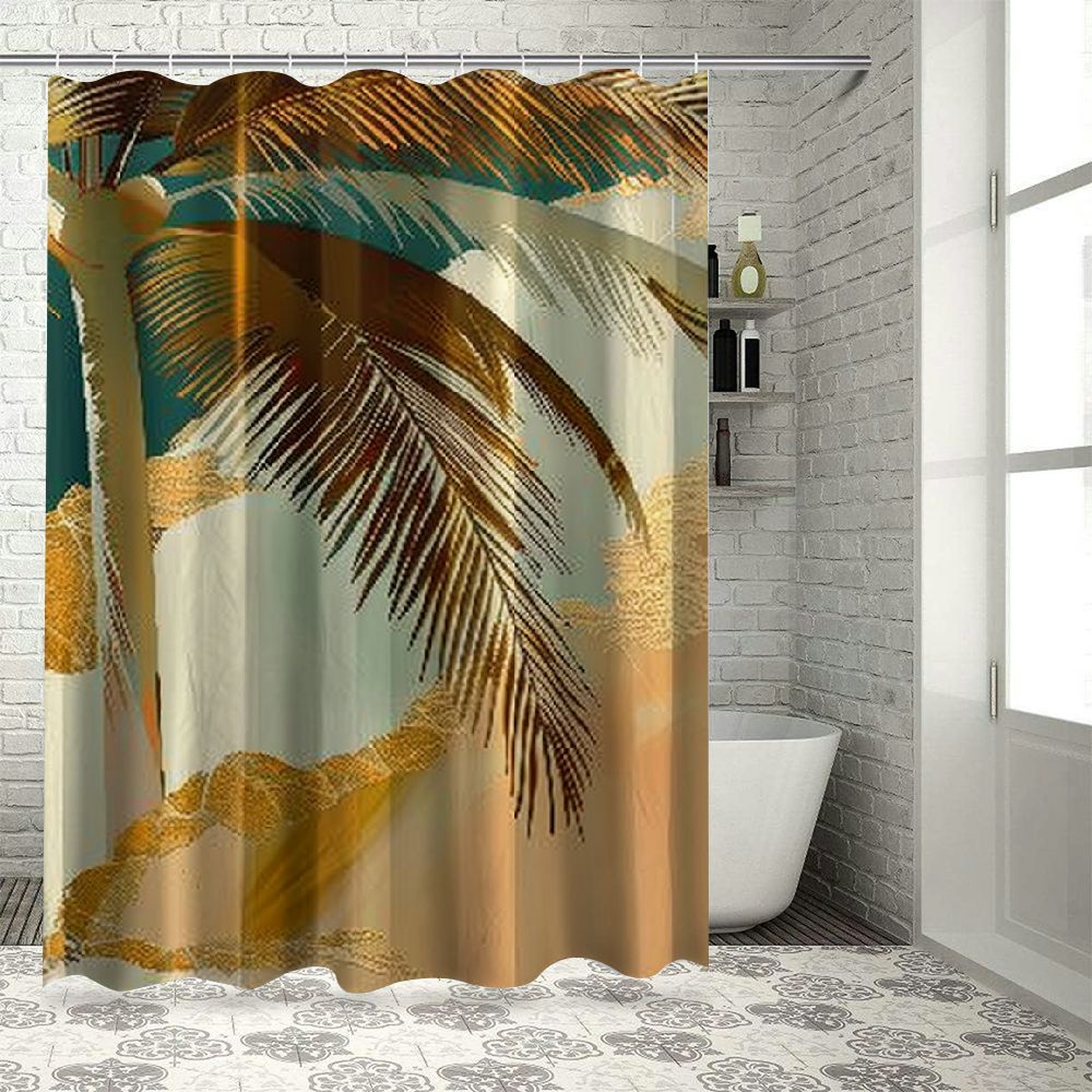 Chilfamy Abstract Mid Century Boho Bathroom Shower Curtain Eucalyptus