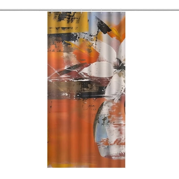 Chilfamy  Abstract Orange Collage Art Shower Curtain ,Watercolor Flowers Bathroom Shower Curtain, Waterproof Fabric Shower Curtain with Hooks