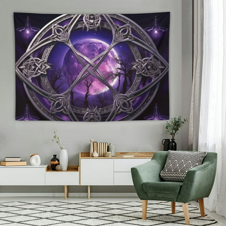Chilfamy Aesthetic Tapestry Purple Wicca Wiccan Star Pentagram Pentacle Tapestry For Bedroom Throws Table Cloth Bedding Oversized Indie Wall TapestryHanging Bedroom Living Room Dorm Decor 60x40 In Wal...