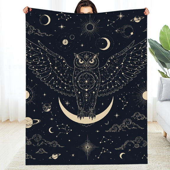 Chilfamy All-Season Blanket , Cosmic Owl Perched On Crescent Moon Warm and Cozy Throw - Machine Washable Napping Soft Throw for Couch, Travel, Camping
