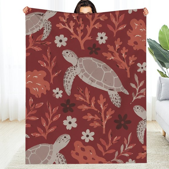 Chilfamy All-Season Blanket , Sea Turtle And Coral Reef Pattern Decorative Blanket - Machine Washable Reversible Soft Throw for Couch, Travel, Camping