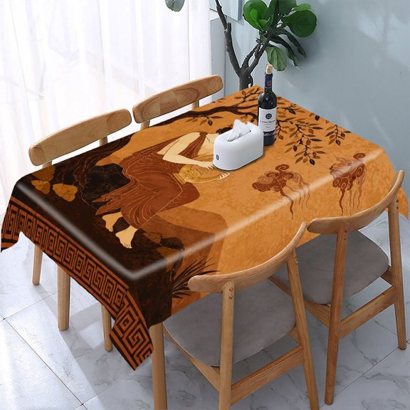 Chilfamy Ancient Greek Lyre Musician Art Rectangle Dining Tablecloth, Washable Wipeable Stain & Wrinkle Resistant Polyester Tablecloth for Kitchen Picnic Party