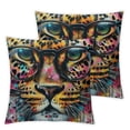 thumbnail image 1 of Chilfamy Animal Throw Pillow Cushion Cover, Watercolor Style Portrait of Leopard Glasses Splashing Paint Art, Decorative Square Accent Pillow Case, White, 1 of 7