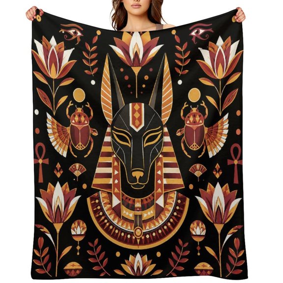 Chilfamy Anubis Scarab Lotus Dark Illustration Soft Flannel Throw Blanket, Lightweight Fuzzy Warm Cozy Blanket for Couch Bed Home Travel Decor