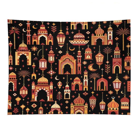 Chilfamy Arabic Mosque Lantern Moon Pattern Polyester Wall Tapestry Anti Wrinkle Art Hanging Decor for Bedroom Living Room Home Holiday Decoration Gift