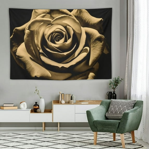 Chilfamy Art Gold Rose Tapestry Wall Hanging Blurred Silk Rose Floral Aesthetic Wall Background Decorative Backdrop for Home Office Dorm Bedroom 60x40 Inch