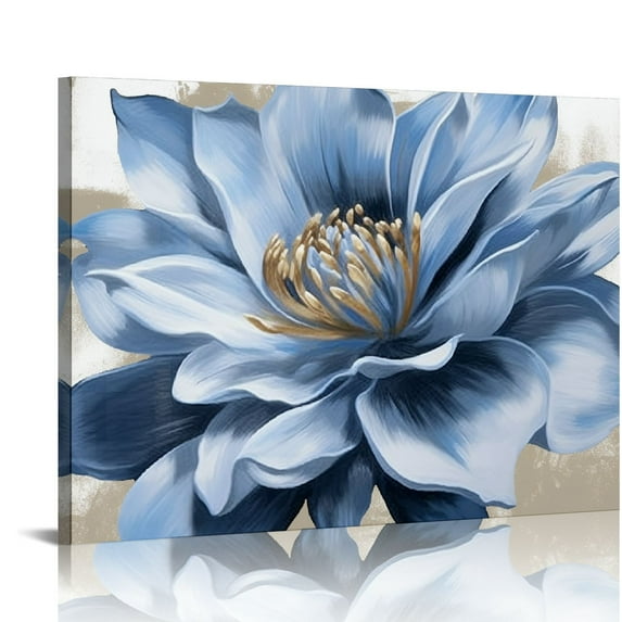 Chilfamy Art Modern Canvas Prints Blue Flower Wall Decor for Bedroom Kitchen Bathroom Home - Ready to Hang Room Art Decor 16x12in