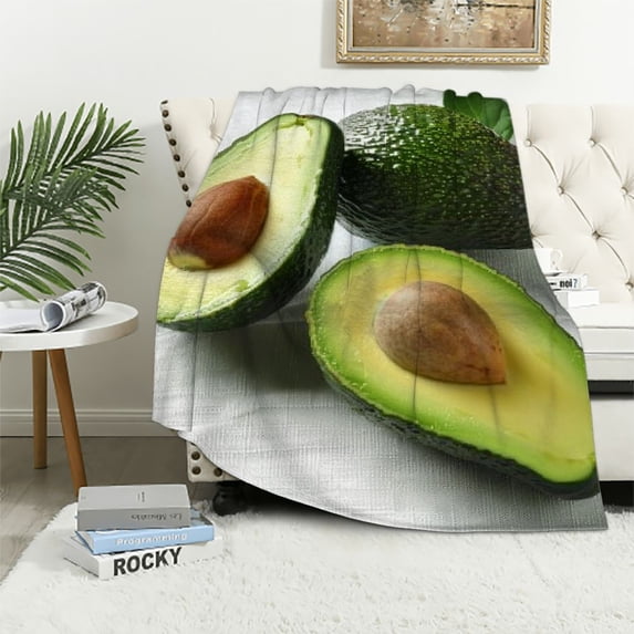 Chilfamy Avocado Blanket, Super Cozy Realistic Food Blanket for Kids and Adult, Cartoon Fruits Avocado Throw Blanket for Sofa Couch Bed Beach, Light Soft and Warm Decor Blanket White