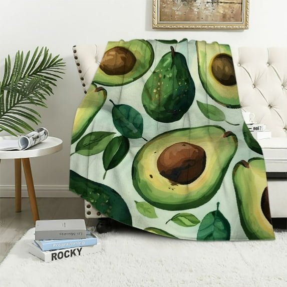 Chilfamy Avocado Soft Throw Blanket Lightweight Flannel Blanket for Couch Bed Sofa Travelling Camping for Kids Adults White