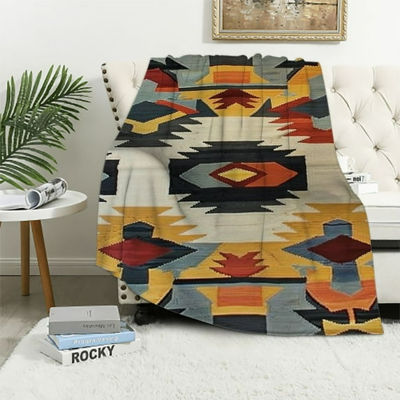 Chilfamy Aztec Blanket American Southwest Print Throw Soft Warm Lightweight Blanket for Women Birthday Christmas, Home Living Room Decor White