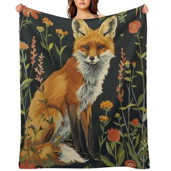 Chilfamy Baby Fox Flowers Soft Flannel Throw Blanket, Lightweight Fuzzy Warm Cozy Blanket for Couch Bed Home Travel Decor