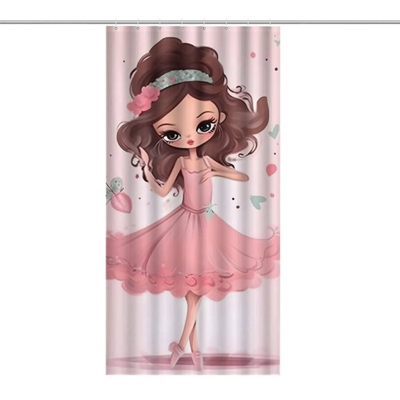 Chilfamy  Ballet Girl Pink Shower Curtain ,Watercolor Flowers Bathroom Shower Curtain, Waterproof Fabric Shower Curtain with Hooks