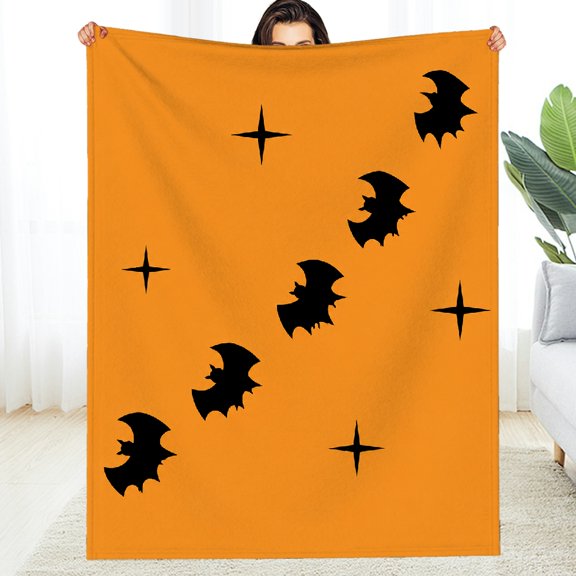 Chilfamy Bats Flying Stars Halloween  Decorative Blanket, All-Season Comfort Tear-Resistant  Fuzzy Bedding for the Couch, Soft Throw for Couch, Travel, Camping