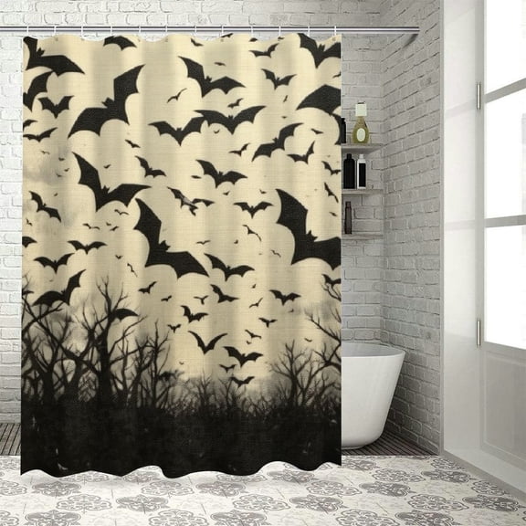 Chilfamy Bats Trees Night Shower Curtain Set with Hooks 100% Polyester Bathroom Decoration Halloween Theme 36"x72