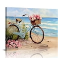 thumbnail image 1 of Chilfamy Beach Canvas Wall Art for Bathroom Ocean Pictures Seaside Bicycle Canvas Print Seascape Painting Framed Teal Aqua Blue Calming Shoreside Artwork for Modern Coastal Themed Lake Home 20x16in, 1 of 6