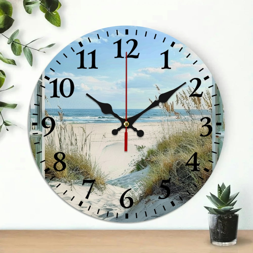 Chilfamy Beach Ocean Sand Dunes Round Wooden Wall Clock 10 Inch 10x10in ...