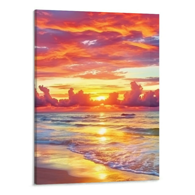 Chilfamy Beach Prints Home Wall Art - Sunset Coastal Seascape Pictures