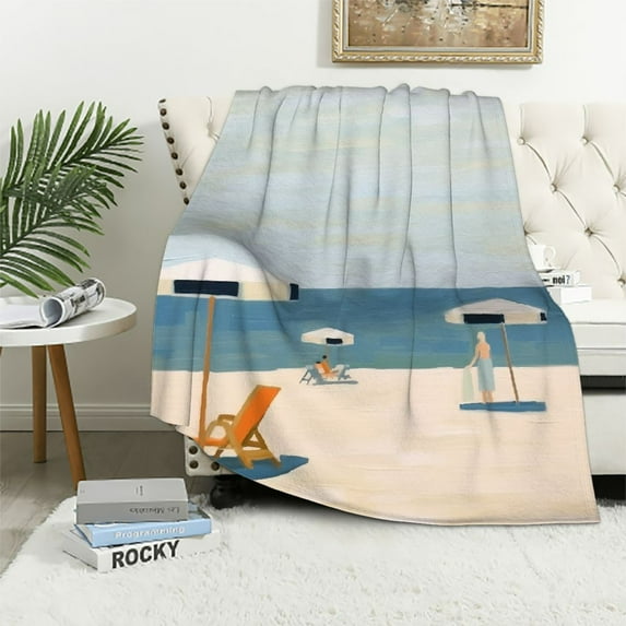 Chilfamy Beach Scene Flannel Throw Blanket for Couch Sofa Bed Office Travel Camping School - Long-Lasting All Seasons Lightweight Blanket (Available in 3 Sizes) 60x80in