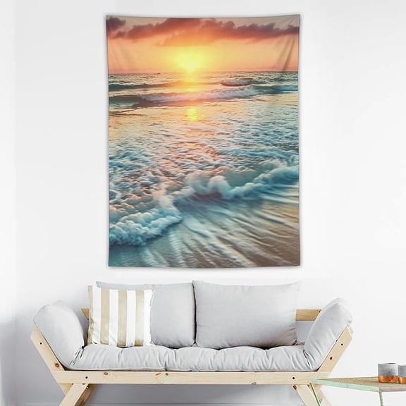 Chilfamy Beach Sunrise Wave Tropical Coastal Ocean Scene Beachy Tapestry Wall Hanging 30x40 InchSunset Hawaiian Wall Decor Summer Sea Seaside Seashore Skyline for Bedroom Dorm