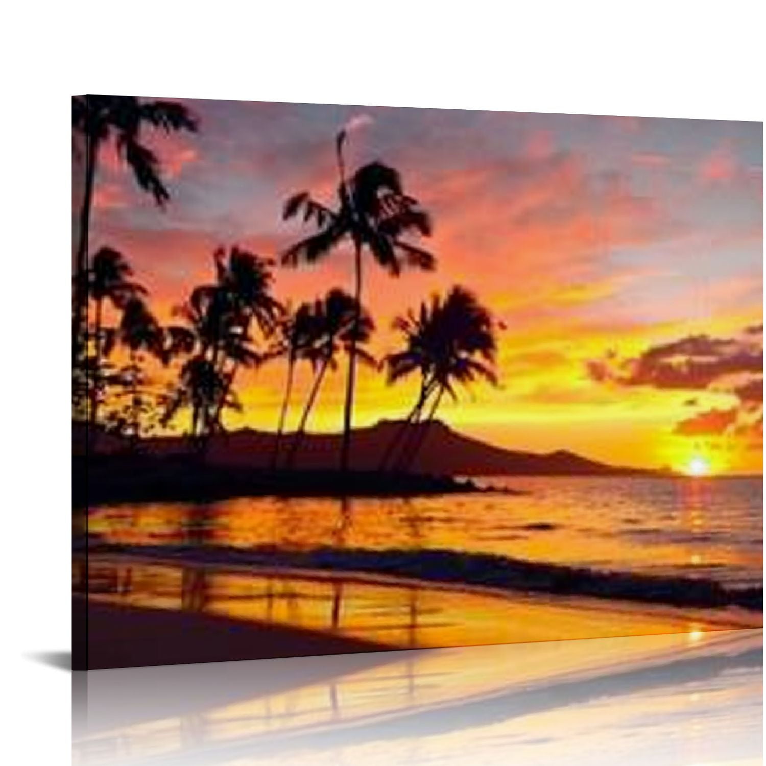 Tropical Blue Beach Hawaii Sunset Canvas Wall Art
