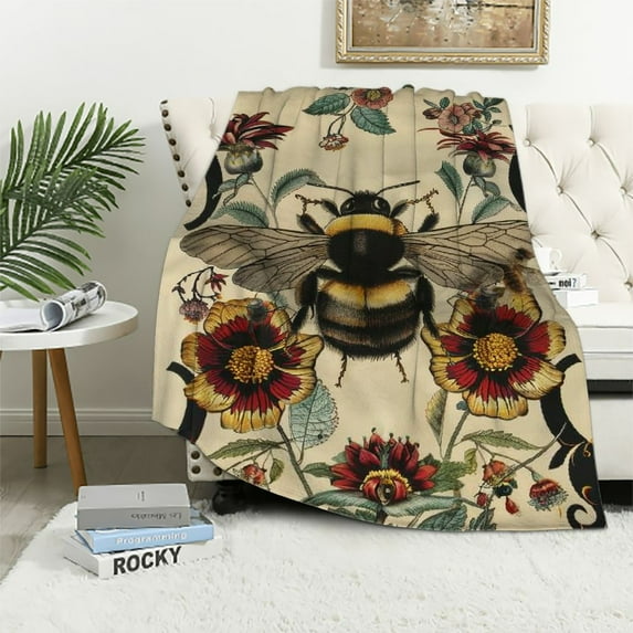 Chilfamy Bee Blanket Bees Sunflower Decor Throw Blanket Super Warm Soft Lightweight Flannel Winter Bohemia Blanket Gifts for Girls Boys Baby Kids Women Couch Bedding