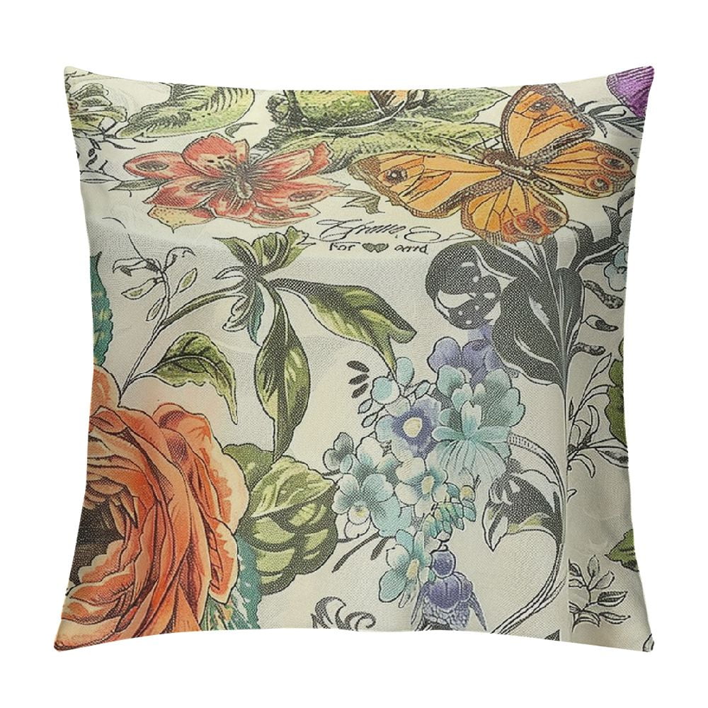 Chilfamy Bird Flowers Butterfly Print Pillow Covers for Couch High