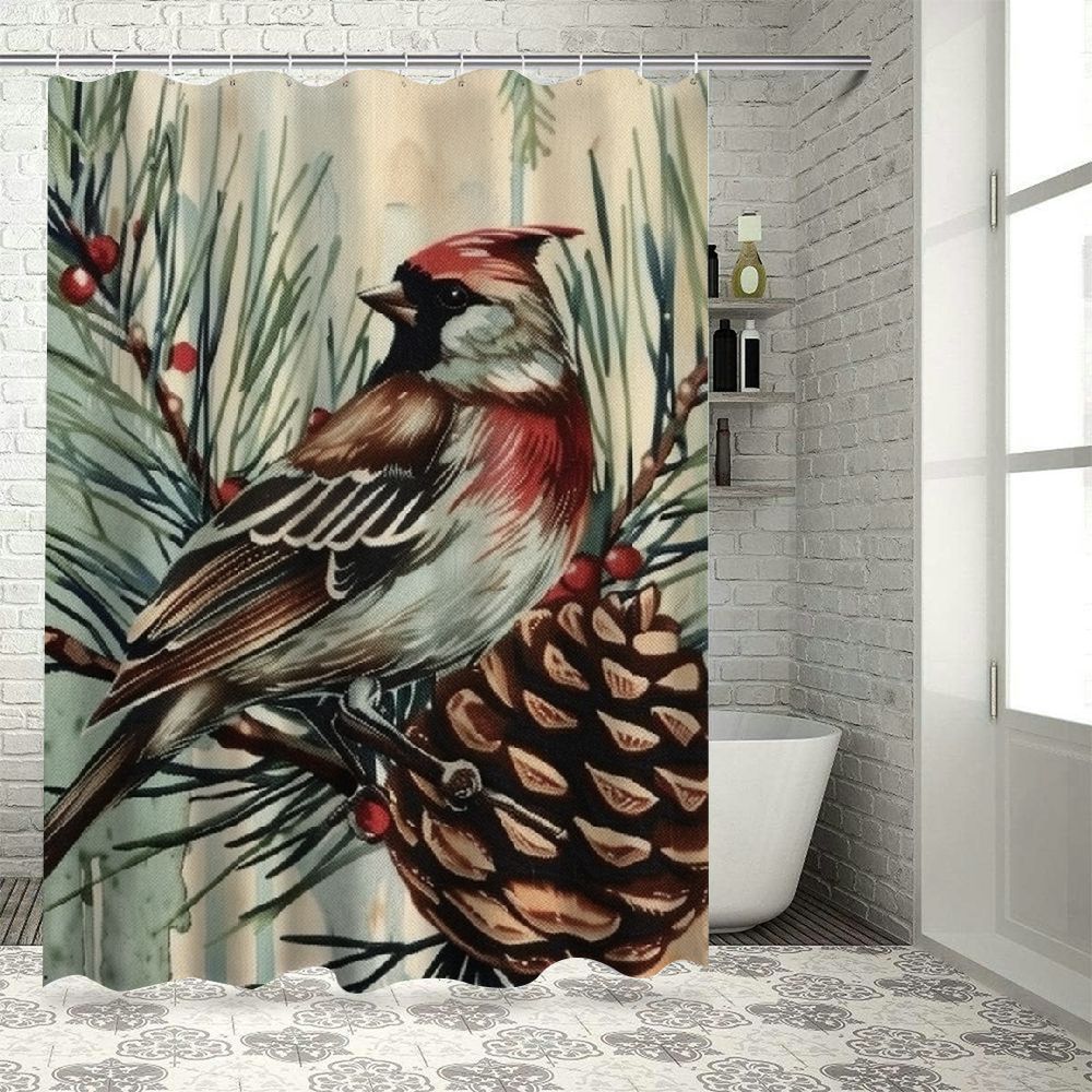 Chilfamy Bird Pine Cone Tree Shower Curtain for Adults Chic Modern