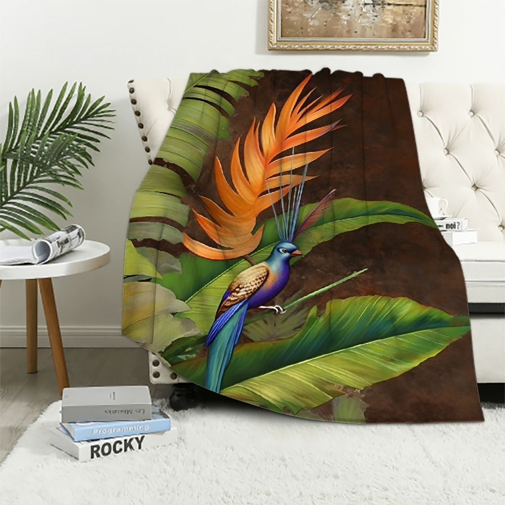 Chilfamy Bird of Paradise Flower Print Flannel Throw Blanket for Bed
