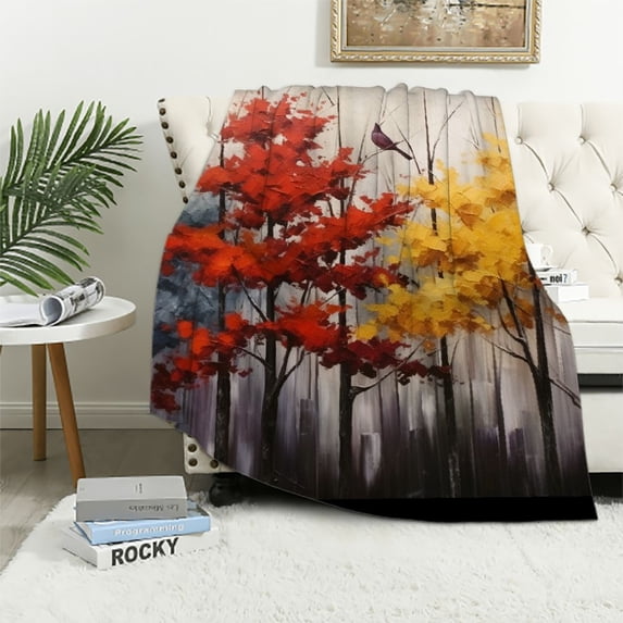 Chilfamy Birds Leaves Trees Throw Blanket for Couch Sofa Bed All Seasons Soft Plush Blankets, Exquisite Gift, Flannel Material, Various Sizes 60x80in