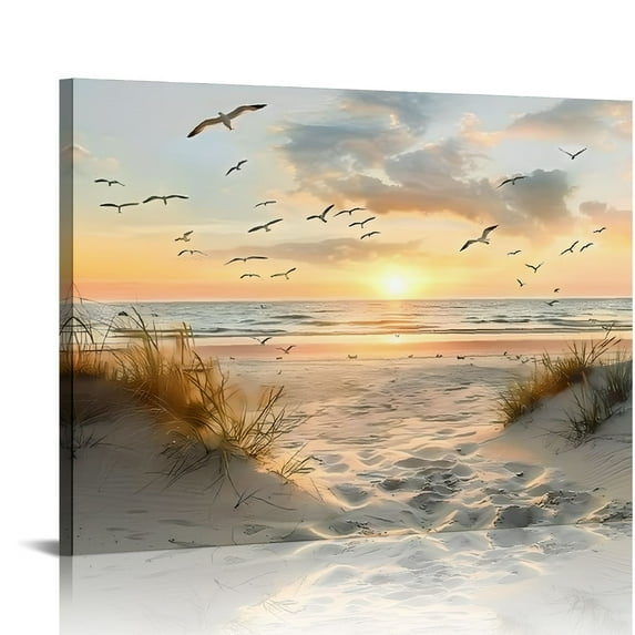 Chilfamy Birds Sunset Beach Canvas Wall Art Print Home Decor for Living Room Bedroom Office Wall Decor, Inspirational Artwork for Kitchen, Stylish Wall Pictures 20x16in
