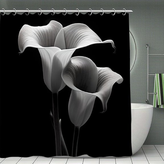 Chilfamy  Black White Calla Shower Curtain ,Watercolor Flowers Bathroom Shower Curtain, Waterproof Fabric Shower Curtain with Hooks