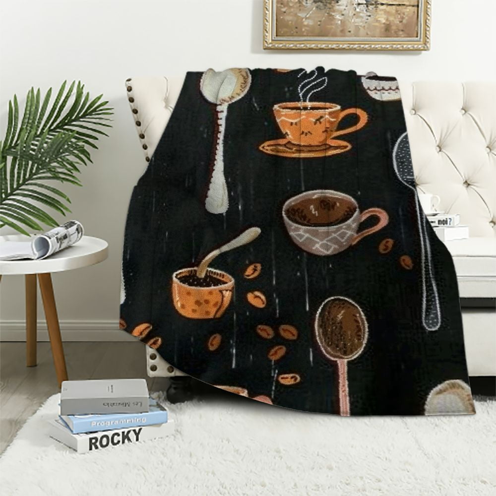 Coffee Donut Pattern Print Hooded Blanket