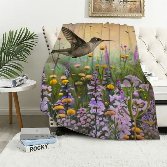 Chilfamy Blanket with Name Text, Hummingbird Bird Purple Super Soft Throw Blanket for Couch Sofa Bed 60x80in