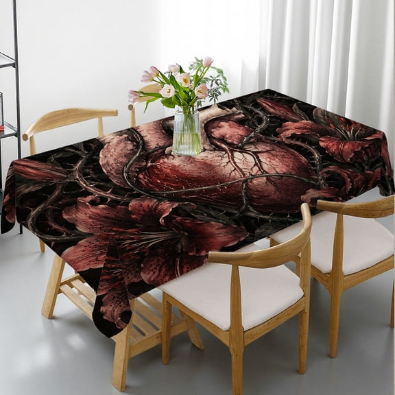 Chilfamy Bleeding Heart Among Lilies Rectangle Dining Tablecloth, Machine-Made - Holiday Party Tablecloth Rectangle Dining Tablecloth, Ideal for Kitchen Picnic Party