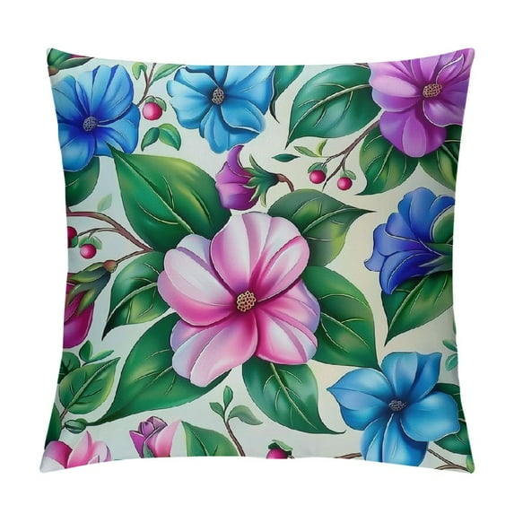 Chilfamy Blooming Little Flowers Floral,Printed Soft Decorative Square Throw Pillow Covers Cushion Covers Pillowcases,Couch,Pink and Blue