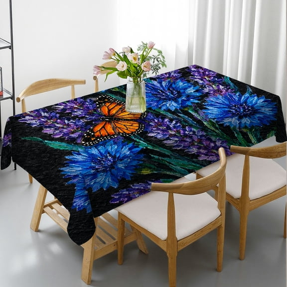 Chilfamy Blue Cornflowers And Monarch Butterfly Rectangle Dining Tablecloth, Festive Table Setting - Holiday Party Tablecloth Rectangle Dining Tablecloth, Ideal for Kitchen Picnic Party