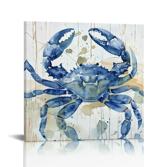 Chilfamy Blue Crab Ready To Hang Canvas Print Wall Art Decor 16x16in