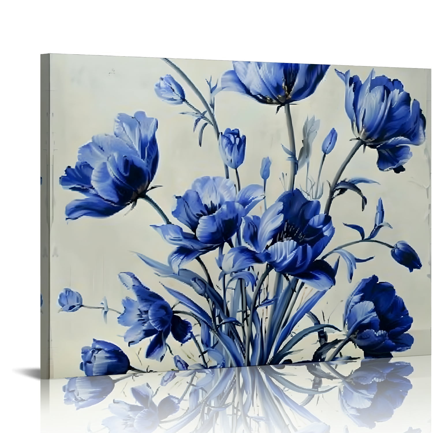 Chilfamy Blue Flowers Art Modern Canvas Prints Wall Decor Ready To Hang ...