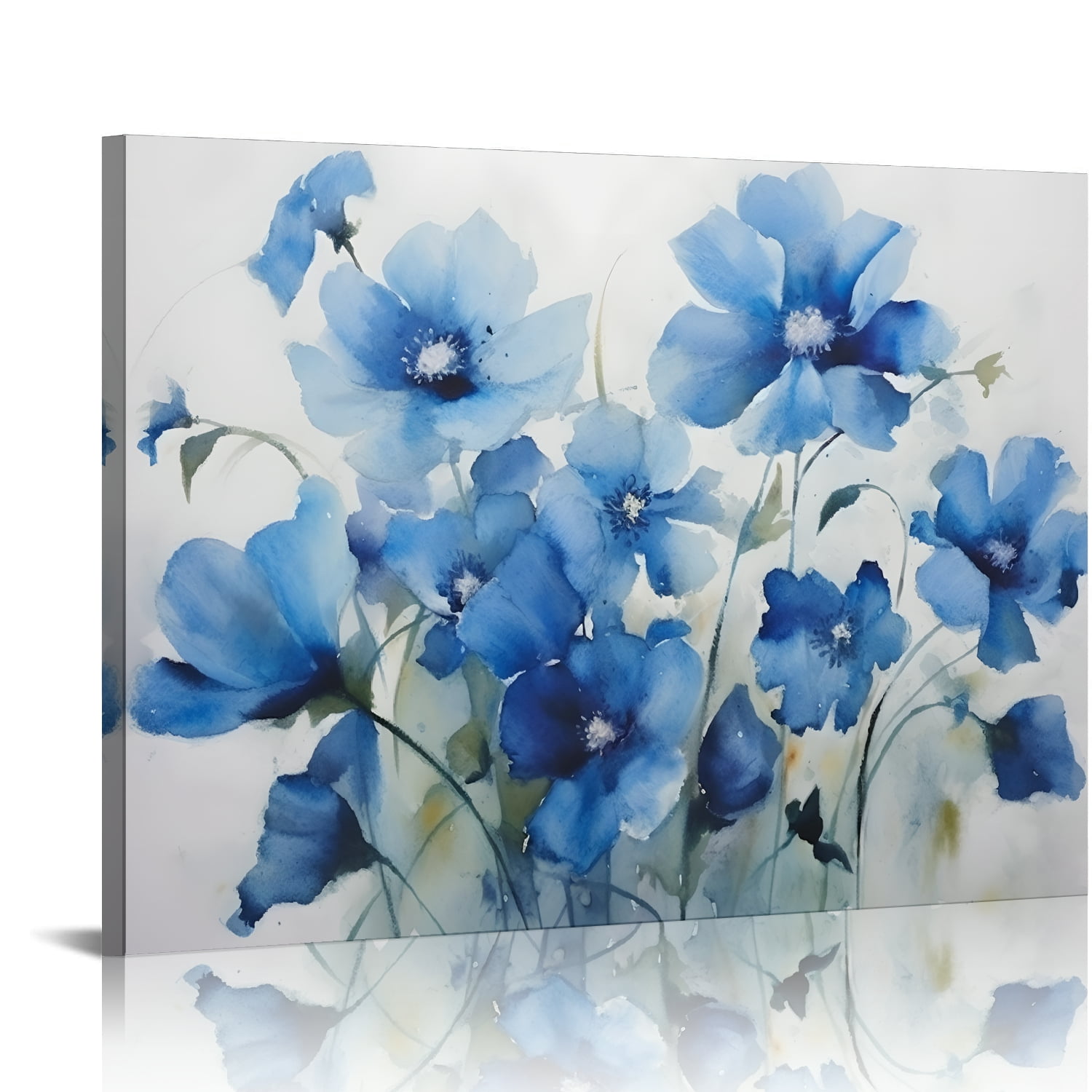 Chilfamy Blue Flowers Canvas Wall Art Modern Prints Ready To Hang ...