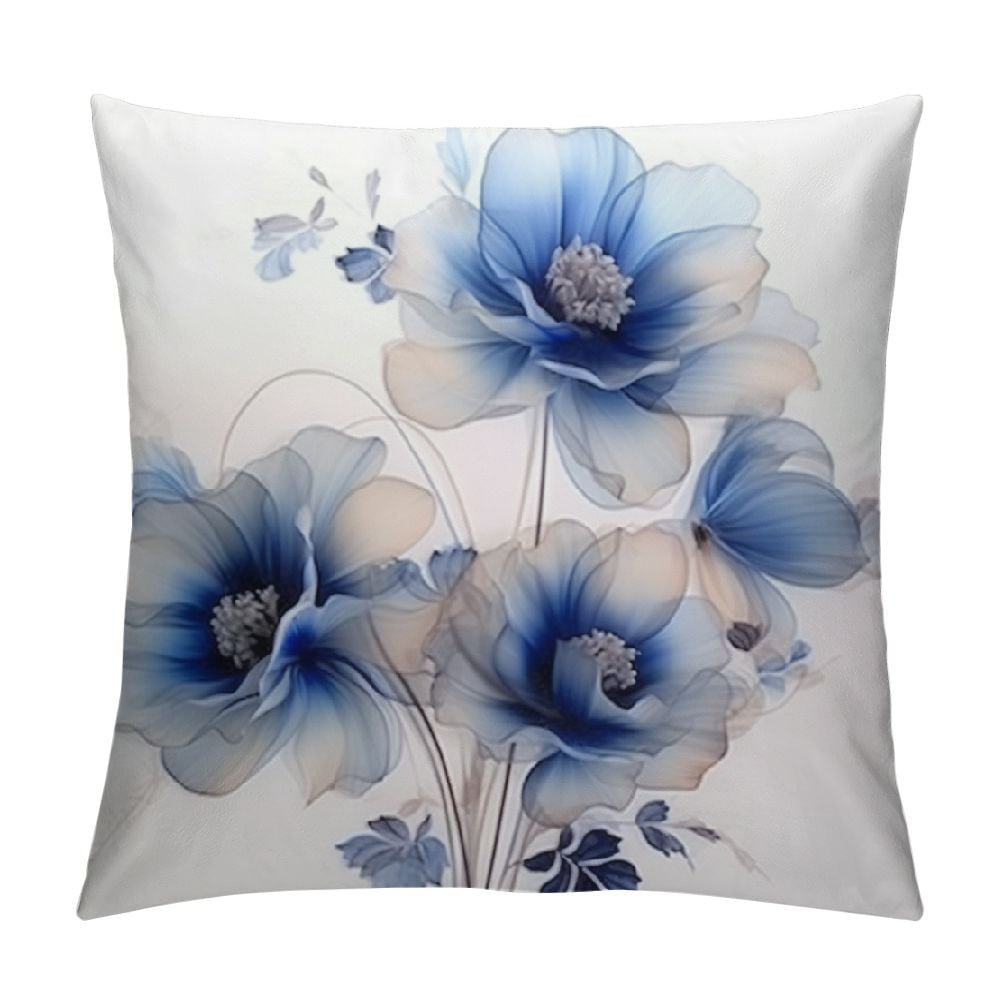 Chilfamy Blue Flowers Pillow Cases with Zipper Home Decor for Living