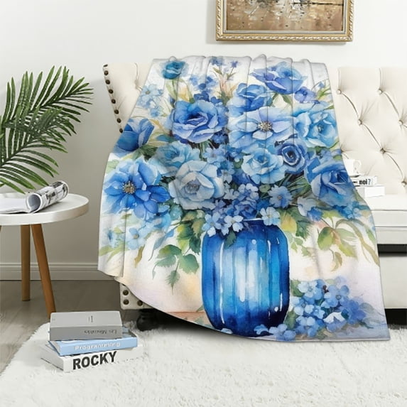Chilfamy Blue Flowers Throw Blanket for Couch Sofa Bed Office Travel Camping School | All Seasons Flannel Blanket Gifts | 3 Sizes Available 60x80in