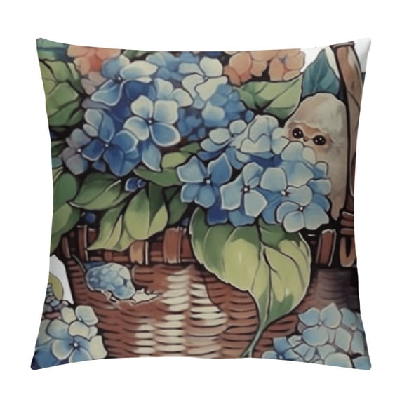 Chilfamy Blue Hydrangea Flower Decorative Throw Pillow Covers, Spring Summer Floral This is Us Our Life Porch Home Decor, Enjoy The Little Things Farmhouse Outdoor Sofa Couch Cushion Case 22x22in