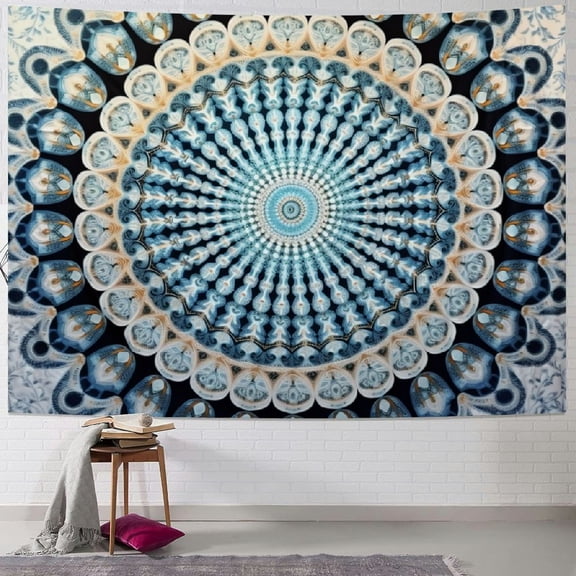 Chilfamy Blue Mandala Tapestry, Indian Bohemian Psychedelic Tapestry, Wall Hanging for Bedroom, Hippie Ombre Mandala Bohemian Indian Tapestries Bedspread, Boho Home Décor 60x50inch