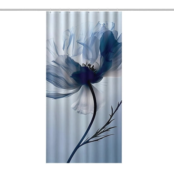 Chilfamy Blue Poppy Transparent Petals Shower Curtain ,Watercolor Flowers Bathroom Shower Curtain, Waterproof Fabric Shower Curtain with Hooks
