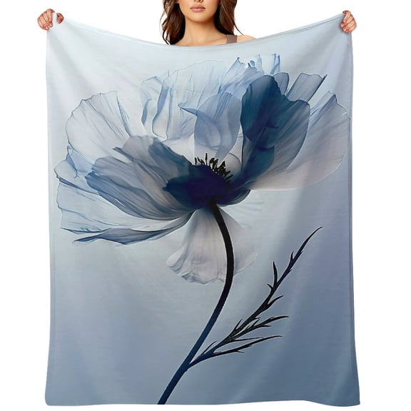 Chilfamy Blue Poppy Transparent Petals Soft Flannel Throw Blanket, Lightweight Fuzzy Warm Cozy Blanket for Couch Bed Home Travel Decor