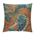 thumbnail image 1 of Chilfamy Blue Teal Asian Dragon Pillow Covers Dragon Orange Navy Blue Turquoise Decorative Cushion Covers Traditional Chinese Chinoiserie Farmhouse Accent Pillow for Sofa White, 1 of 5