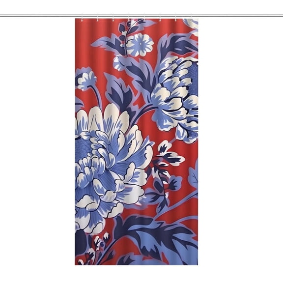 Chilfamy Blue White Peony Shower Curtain ,Watercolor Flowers Bathroom Shower Curtain, Waterproof Fabric Shower Curtain with Hooks