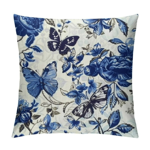 Chilfamy Blue and White Porcelain Floral Butterfly Pillow Covers  Vintage Chinoiserie Couch Pillow Case Modern Decorative Square Throw Pillows for Living Room Cushion Outdoor 12x12in