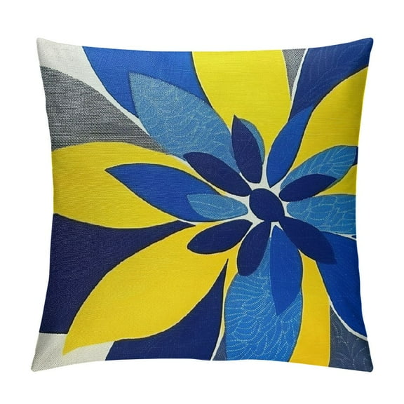 Chilfamy Blue Yellow Pillow Covers Decorative Throw Pillow Covers Couch Pillow Covers for Sofa Living Room Outdoor Throw Pillow Cover Floral Flower Farmhouse Pillowcase