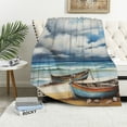 thumbnail image 1 of Chilfamy Boats Beach Waves Cozy Throw Blanket for Bedroom Living Rooms Sofa Couch Blanket for All Seasons Soft Plush Blankets 60x80in, 1 of 6